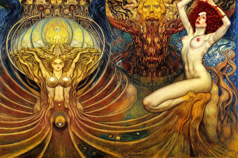 Image similar to Divine Chaos Engine by Karol Bak, Jean Delville, William Blake, Gustav Klimt, and Vincent Van Gogh, symbolist, visionary