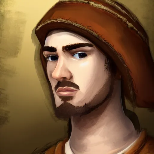 Prompt: video game medieval town villager portrait. Male, 20 years old.