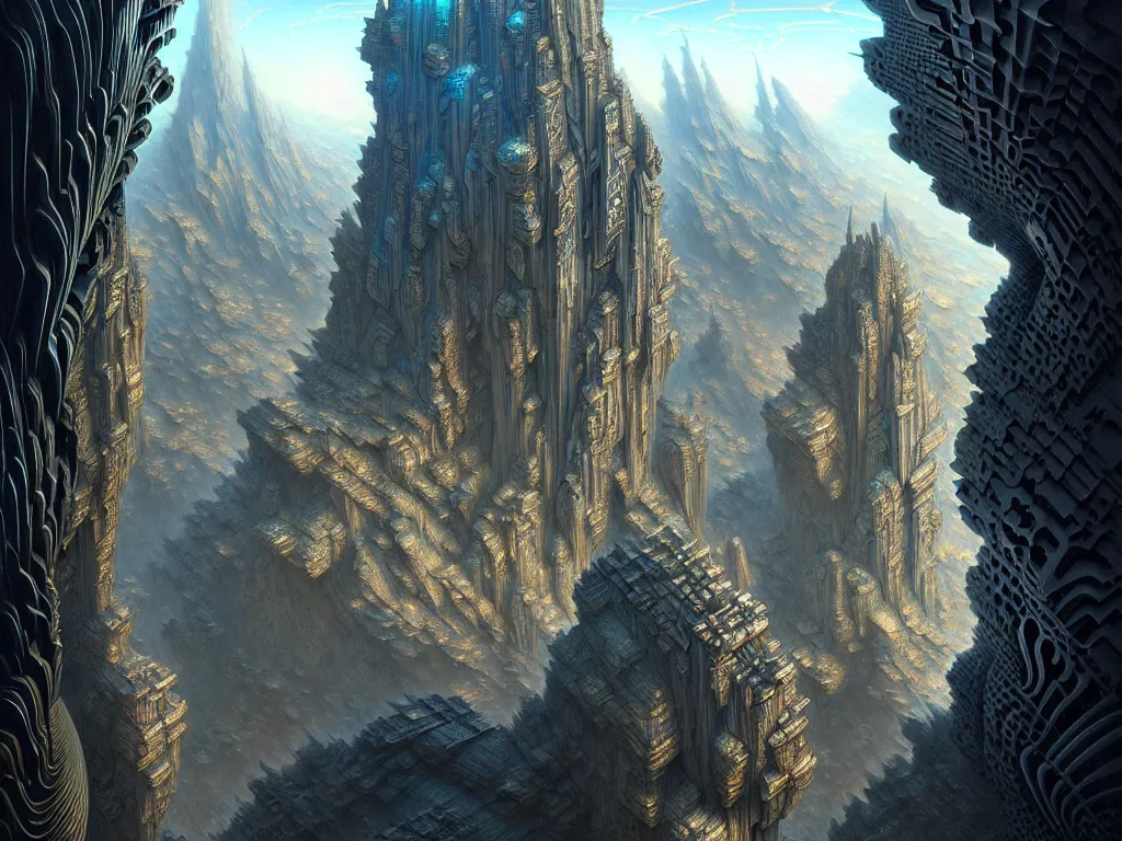 Prompt: ultra detailed, futuristic cityscape carved into mountain wall, fractal mandelbulb, cyberpunk, fantasy, intricate details, elegant, super highly detailed, professional digital painting, artstation, concept art, smooth, sharp focus, extreme illustration, Unreal Engine 5, Photorealism, 8k, cinematic, art by artgerm and greg rutkowski and alphonse mucha and loish and WLOP