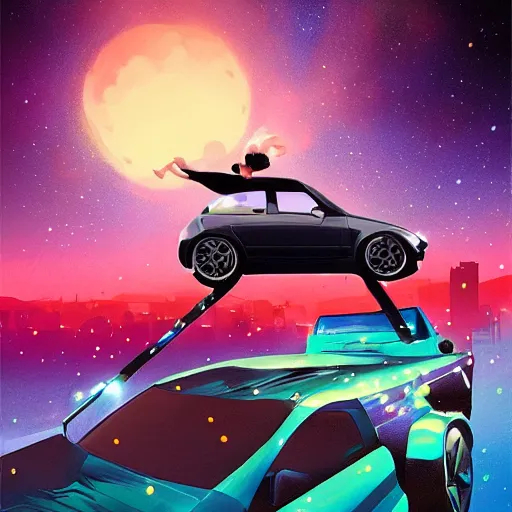 Image similar to under a trillion stars, we've danced on top of cars, digital art, artstation, detailed, sharp