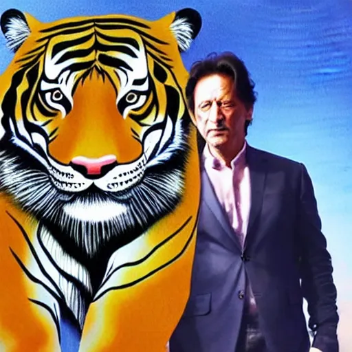 Image similar to imran khan along with a tiger, art