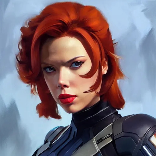 Prompt: greg manchess portrait painting of armored natasha romanova aka black widow as overwatch character, medium shot, asymmetrical, profile picture, organic painting, sunny day, matte painting, bold shapes, hard edges, street art, trending on artstation, by huang guangjian and gil elvgren and sachin teng