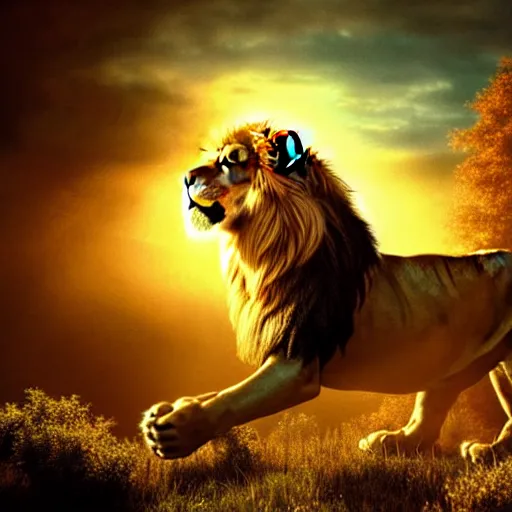 Prompt: Majestic lion, atmospheric lighting, painted, intricate, volumetric lighting, beautiful, rich deep colours masterpiece, golden hour, sharp focus, ultra detailed