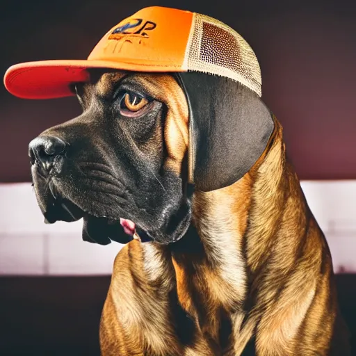 Prompt: bloodhound wearing a trucker cap holding a shotgun in alabama