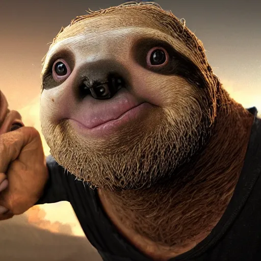 Image similar to sloth from the goonies winning a beauty contest, hyper detailed, dramatic lighting, cgsociety, realistic, hyper detailed, insane details, intricate, dramatic lighting, hypermaximalist, golden ratio, rule of thirds, octane render, weta digital, micro details, ultra wide angle, artstation trending, 8 k,