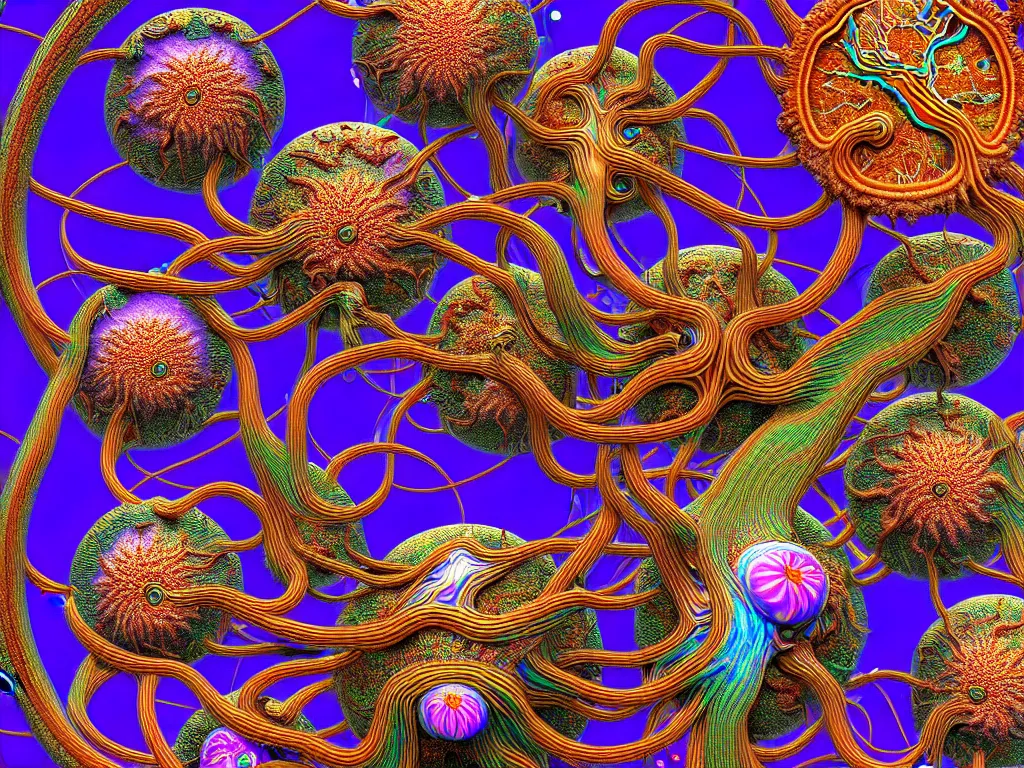 Prompt: microdetailed by ernst haeckel daniel martin dias style, cgi, hypermaximalism, tryptamine, neurons, 8 k