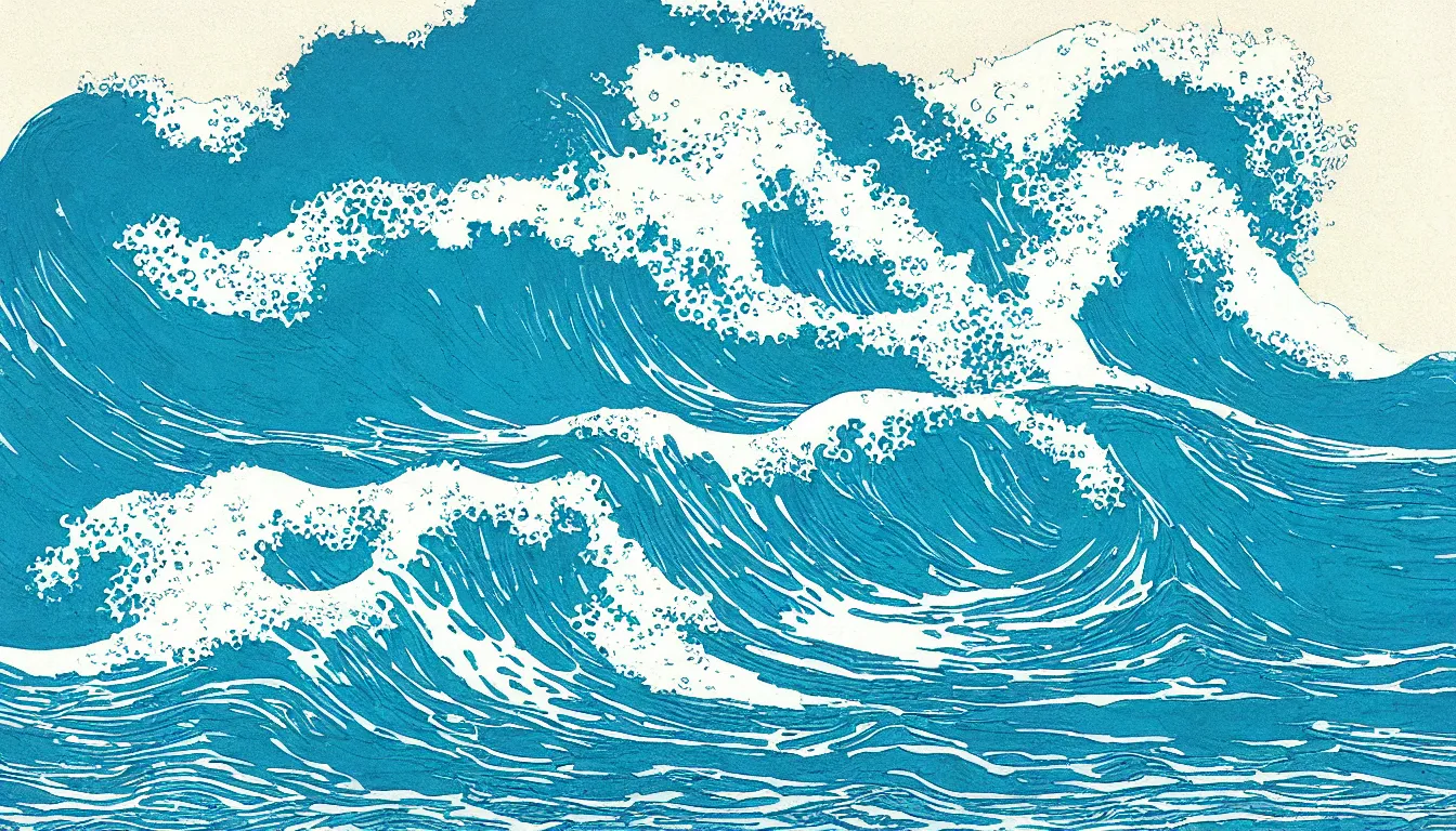 Image similar to Crashing ocean wave by Moebius, minimalist, detailed