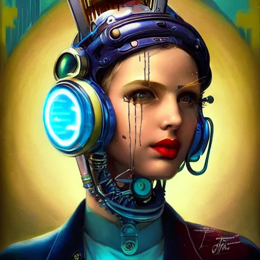 Prompt: lofi underwater cyberpunk bioshock portrait, Pixar style, by Tristan Eaton Stanley Artgerm and Tom Bagshaw.