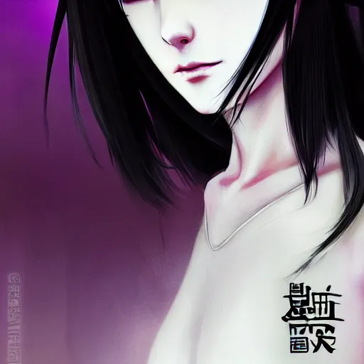 Image similar to heroine, beautiful, sui ishida with black hair, hyperrealistic, highly detailed, 8 k, a real photographic, digital art, character, realistic, full body portrait, female samurai, symatrical, dark atmospheric lighting, artstation, symetric, lineart