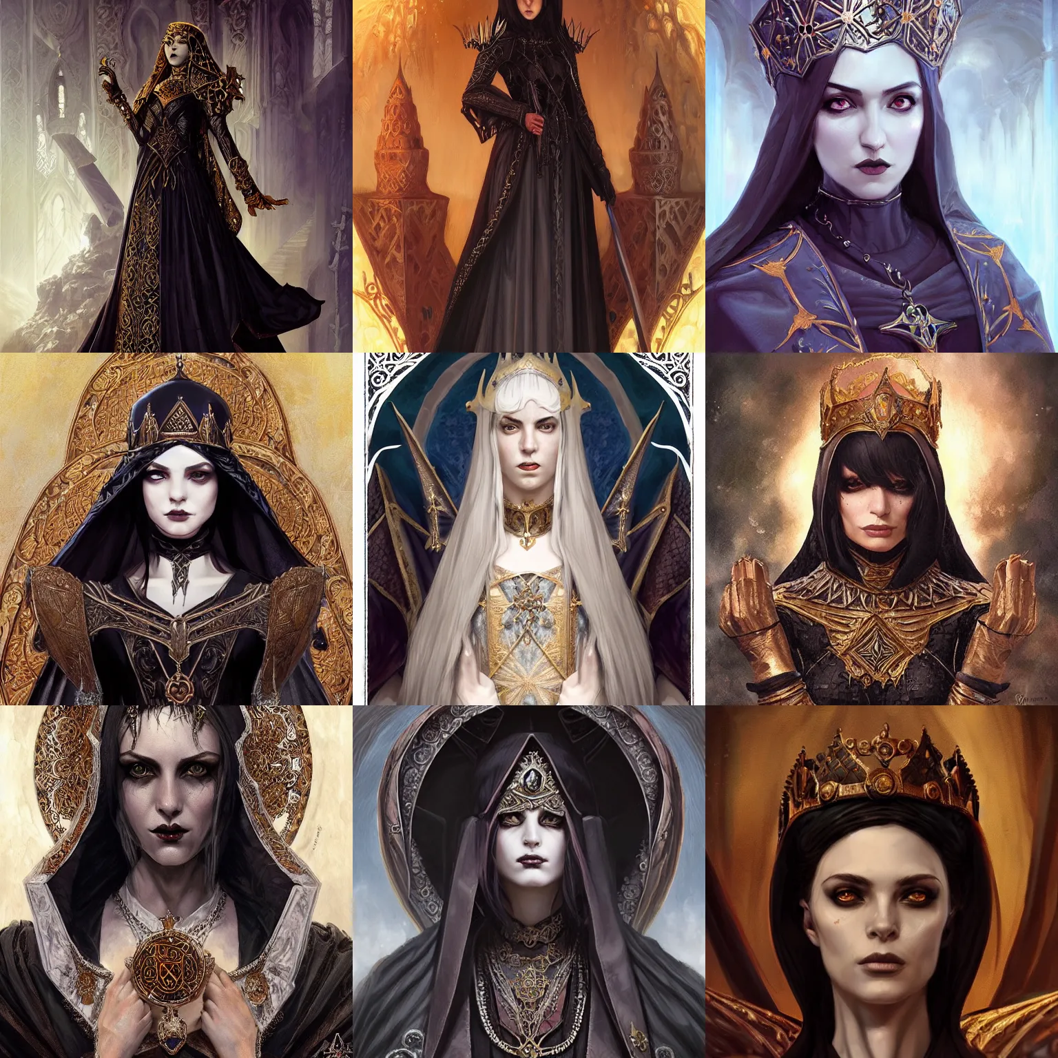 Prompt: gothic byzantine empress, d & d, fantasy, portrait, highly detailed, digital painting, trending on artstation, concept art, sharp focus, illustration, art by artgerm and greg rutkowski and magali villeneuve