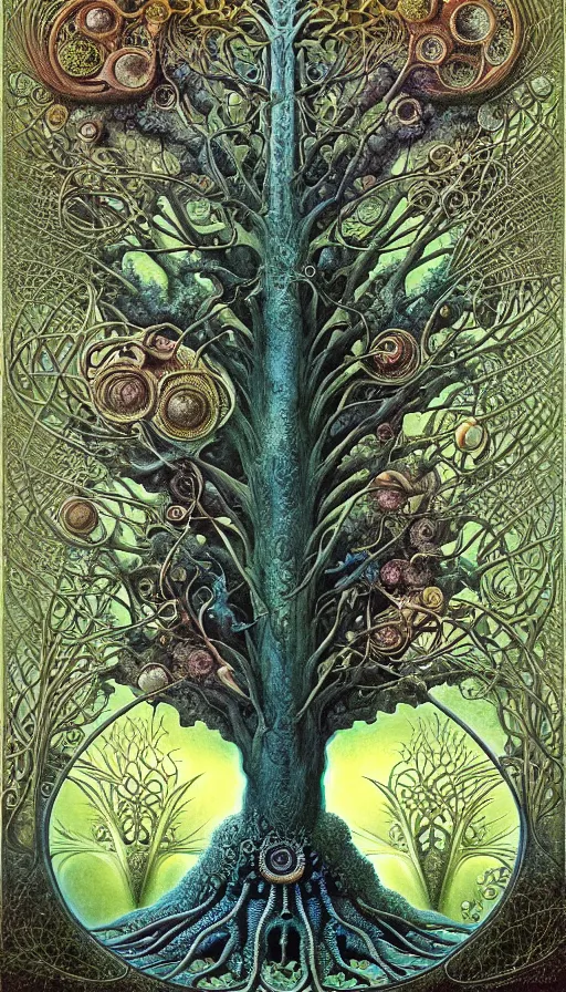 Image similar to tree of life by roger dean and andrew ferez, art forms of nature by ernst haeckel, divine chaos engine, symbolist, visionary, art nouveau, botanical fractal structures, organic, detailed, realistic, surreality