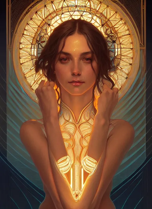 Image similar to symmetry!! portrait of water, glowing lights!! intricate elegant, highly detailed, digital painting, artstation, concept art, smooth, sharp focus, illustration, art by artgerm and greg rutkowski and alphonse mucha