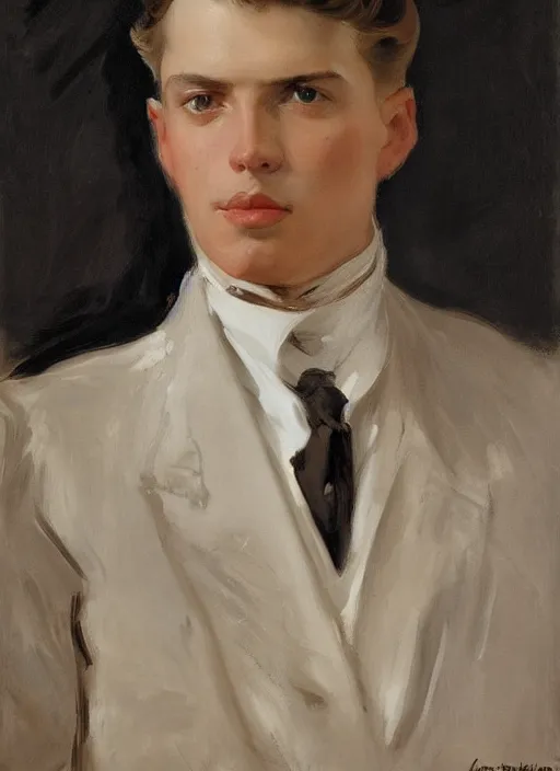 Prompt: closeup portrait of a handsome man, leyendecker : 2 5, john singer sargent : 1 5