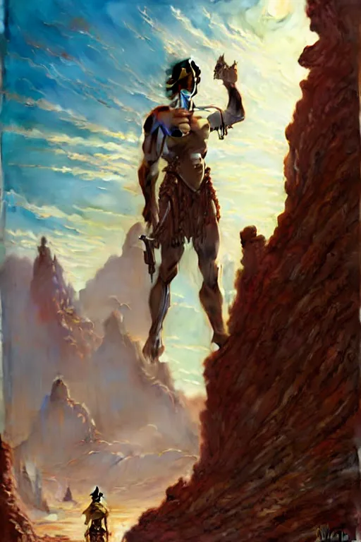 Image similar to John Carter standing in front of Martian ruins by Stanley Artgerm Lau, greg rutkowski, thomas kindkade, alphonse mucha, loish, norman Rockwell