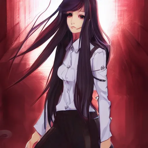 Prompt: portrait of a beautiful girl with long black hair, wearing police riot uniform, drawn by WLOP, by Avetetsuya Studios, attractive character, colored sketch anime manga panel, trending on Artstation