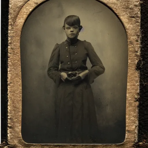 Image similar to a time machine, tintype photograph