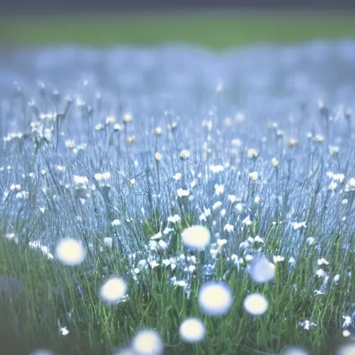 Image similar to field of light blue and white daisies, matte painting