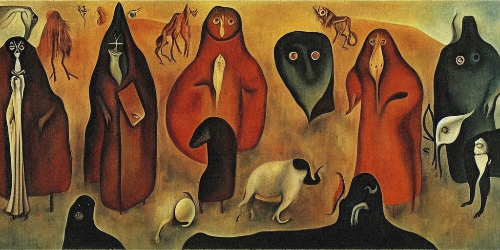 Image similar to disease decimating a global population, animals ruling the world, painting by leonora carrington