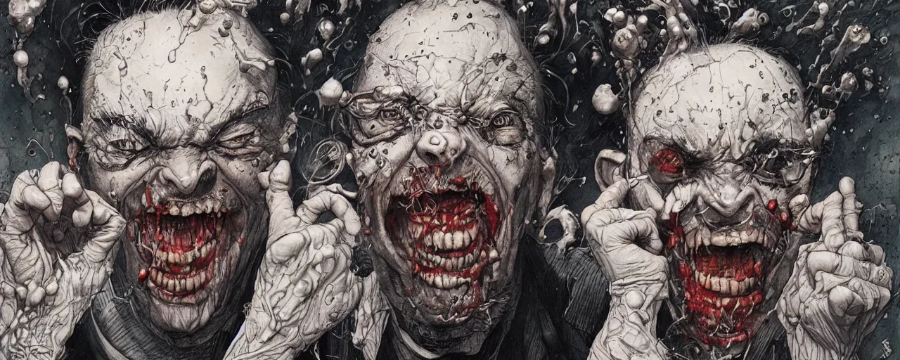 Prompt: portrait of a mad man screaming with ink bursting from the eyes, by josan gonzales, max prentis, santiago caruso