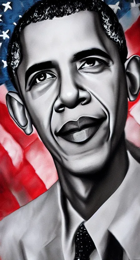 Image similar to portrait of barack obama, artwork by salman toor, cinematic light, atmospheric effects