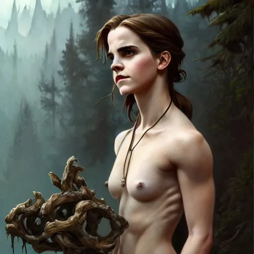 Prompt: emma watson portrait of forest gog, male, clear face, masculine, upper body, muscular, fantasy, intricate, elegant, highly detailed, digital painting, artstation, concept art, matte, sharp focus, illustration, art by artgerm and greg rutkowski and alphonse mucha