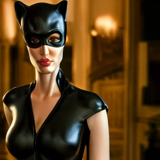 Image similar to hyperrealistic photorealistic Angelina Jolie as Catwoman 4k hdr award winning photo cinematic lighting