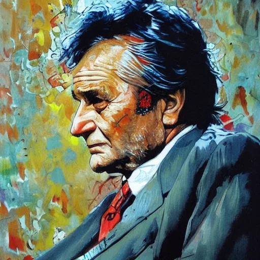 Image similar to a painting of actor peter michael falk playing columbo by arthur suydam, trending on artstation, impressionist style, van gogh