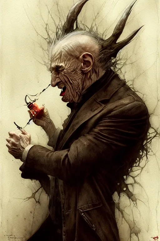 Image similar to old male vampire | esoteric symbolism | jean - baptiste monge, esao andrews, bastien lecouffe - deharme, tim jacobus, ken currie | ultra - detailed realism, soft cinematic lighting, hi - fructose, artstation, high - quality, ink watercolors wes anderson poster art