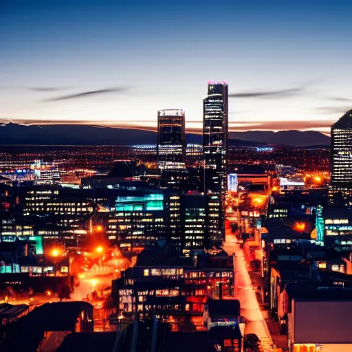 Prompt: Christchurch city skyline at night, cyberpunk style