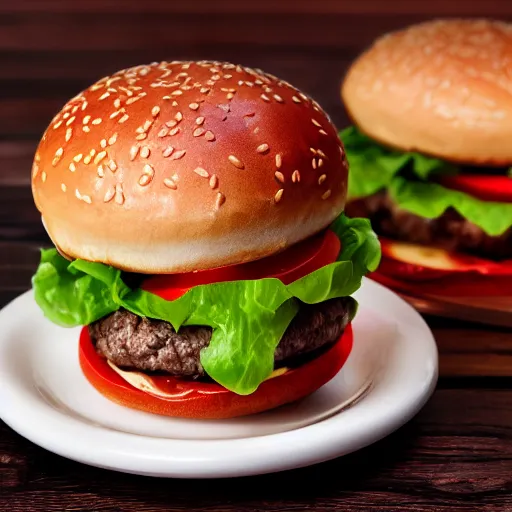 Image similar to lovely hamburger with cute eyes, smiling face, high detailed, high resolution