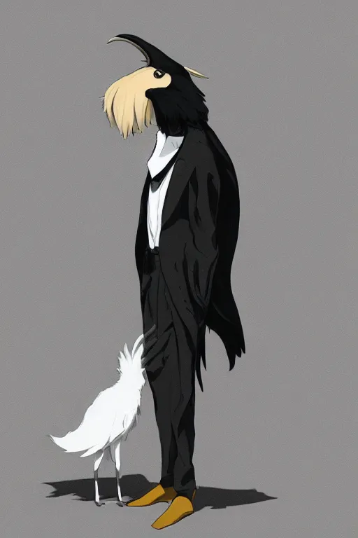 Image similar to Beastars' Louis wearing a white formal coat conversing with a crow, hyperrealistic, concept art, octane render, trending on DeviantArt, highly detailed, high quality, 8K, soft lighting, cute, natural lighting, anime face, trending on Artstation, e621, elegant clothes, profile picture, path traced, house background