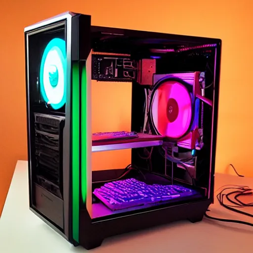 Image similar to Modern gaming pc, vaporwave,