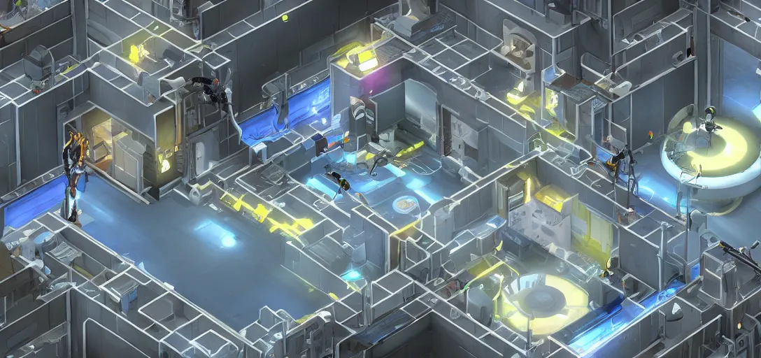 Prompt: Isometric View of Portal 2