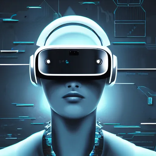 Image similar to cyberpunk bot wearing vr headset, sci - fi, portrait, illustration