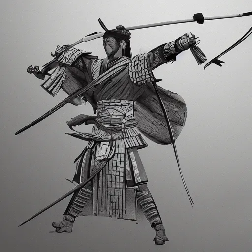 Prompt: 'a sketch to a samurai in ink manga panel ,octane render, artstation , highly detailded'