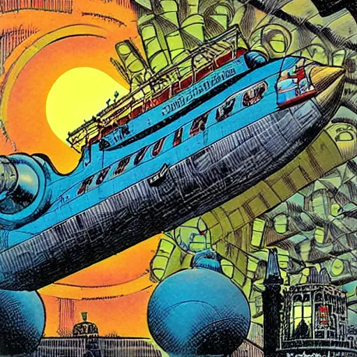 Image similar to steampunk flying air-ship by Dave Gibbons, Jack Kirby, Will Eisner