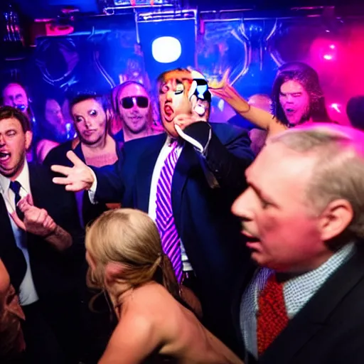 Image similar to trump freaking out on a rave, club photography