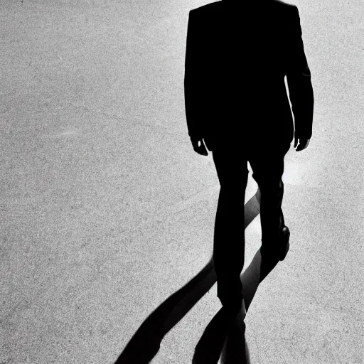 Image similar to man in suit walking towards camera with white background. wearing suit and hat. strong shadows. high contrast. serious look. carrying a pistol