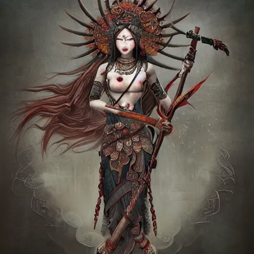 Prompt: Apsaras warrior with weapon,traditional Chinese textures, hyper detailed, by Brook Shaden