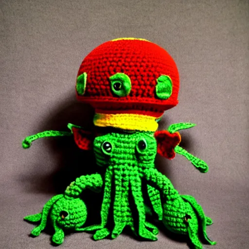 Image similar to a crocheted cthulhu toy for a baby