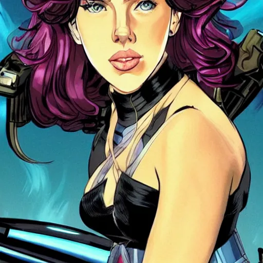 Image similar to Scarlett Johansson in the style of Masamune Shirow