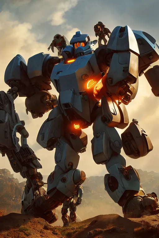 Image similar to mechwarrior 5 : mercenaries mech megaman transformer robot boss tank engine game octane render, 4 k, hd 2 0 2 2 3 d cgi rtx hdr style chrome reflexion glow fanart, global illumination ray tracing hdr fanart arstation by ian pesty by jesper ejsing pixar and disney unreal zbrush central hardmesh