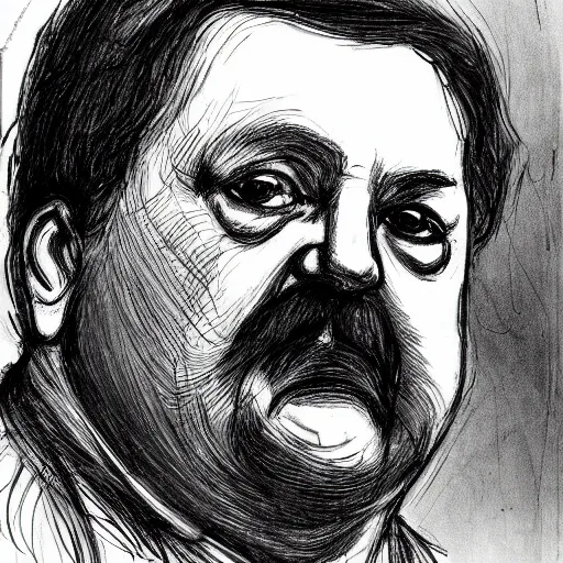 Image similar to a realistic yet scraggly portrait sketch of the side profile of a stern and sophisticated paul blart, trending on artstation, intricate details, in the style of frank auerbach, in the style of sergio aragones, in the style of martin ansin, in the style of david aja, in the style of mattias adolfsson