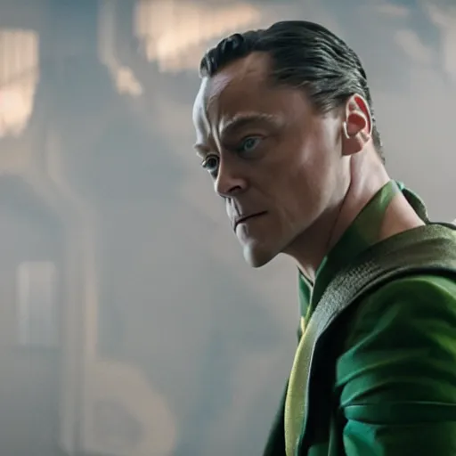 Image similar to film still of Leonardo Decaprio as Loki in Avengers Endgame