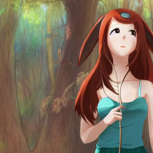 Image similar to anime girl with bunny ears and shoulder length auburn hair, secret of arietty, studio ghibli, beautiful, 4 k illustration, deviantart