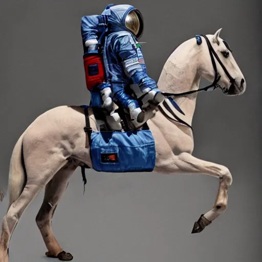 Image similar to the horse sat on top of the astronaut's back, and yells