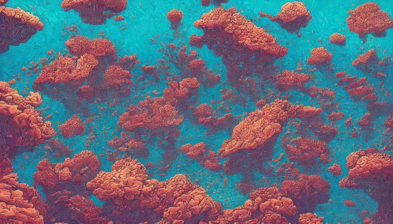 Prompt: coral reef by kilian eng, victo ngai, josan gonzalez