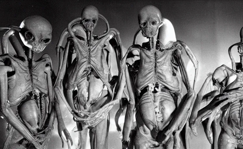 Prompt: Autopsy of the aliens from Roswell incident, History channel documental, 8k, highly detalied, incandecent lighting