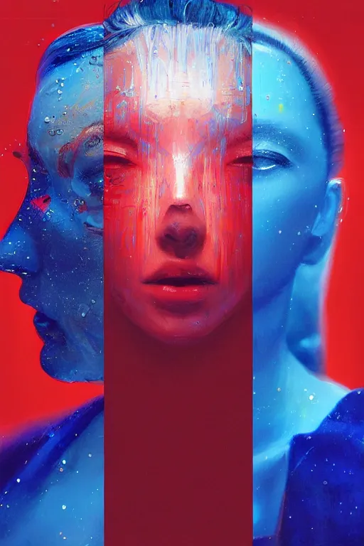 Prompt: 3 d, sci - fi, sun rays, sleepy fashion model face, blue faces, cinematic, vogue cover style, poster art, light red and deep blue mood, realistic painting, intricate oil painting, high detail, figurative art, multiple exposure, poster art, 3 d, by tooth wu and wlop and beeple and greg rutkowski