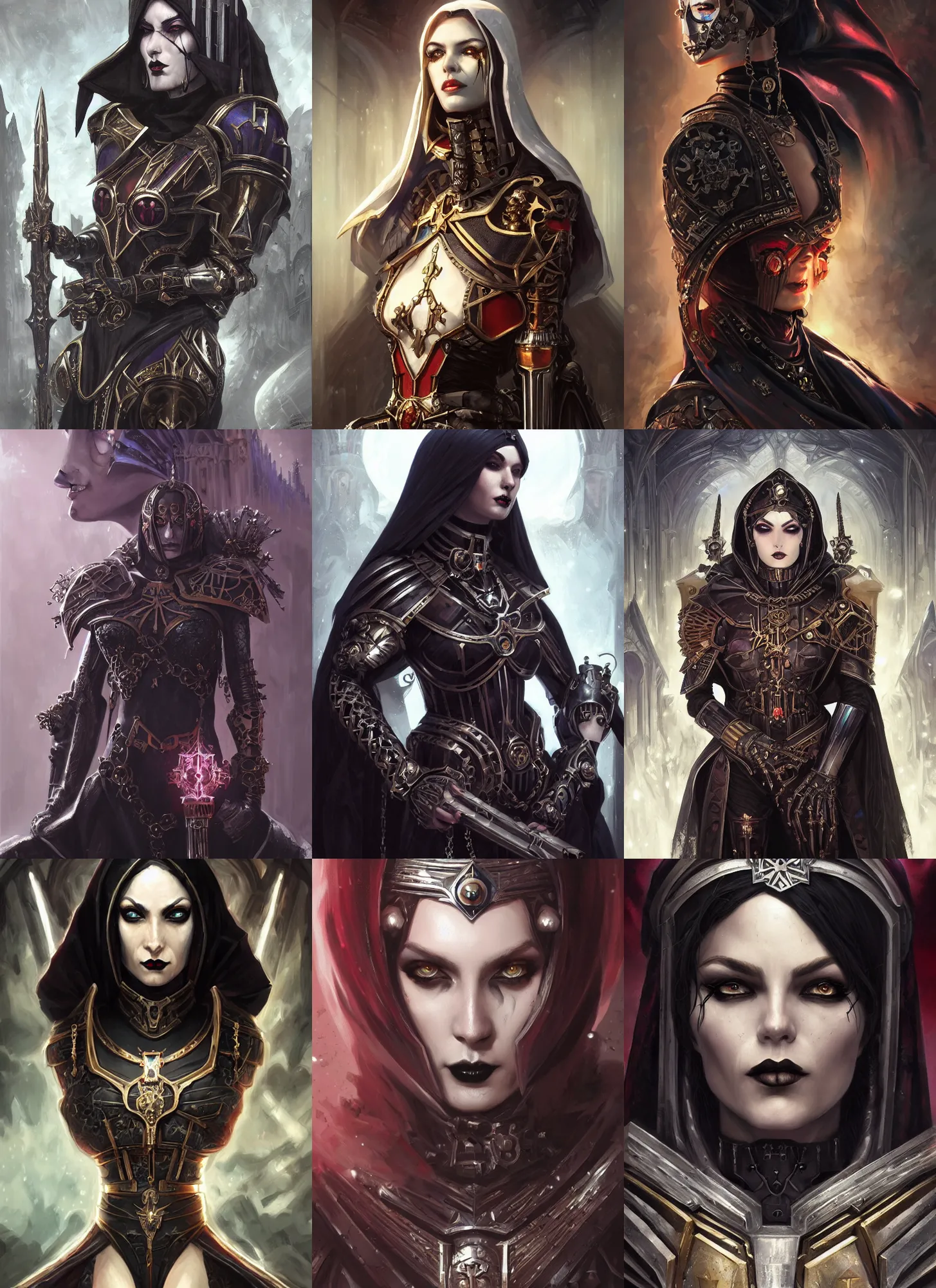 Image similar to gothic byzantine empress, cyborg, dark fantasy, warhammer 4 0 k, portrait, highly detailed, digital painting, trending on artstation, concept art, sharp focus, illustration, art by artgerm and greg rutkowski and magali villeneuve